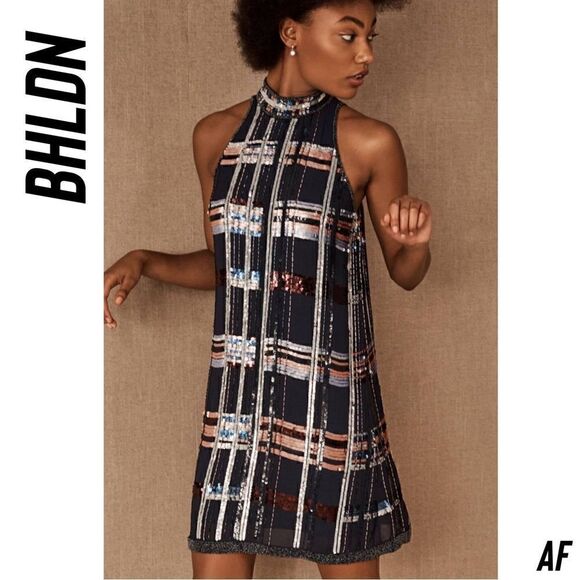 BHLDN CHARYN SEQUINED BEADED DRESS NAVY NWT SIZE 12 - Picture 1 of 16